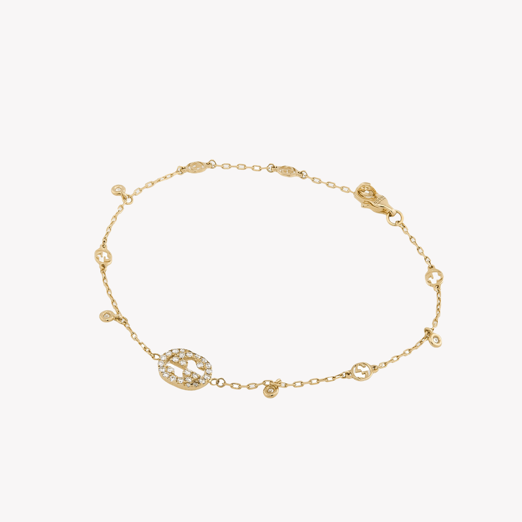 Interlocking G Diamond Bracelet in YG | Size 17 | YBA729403002