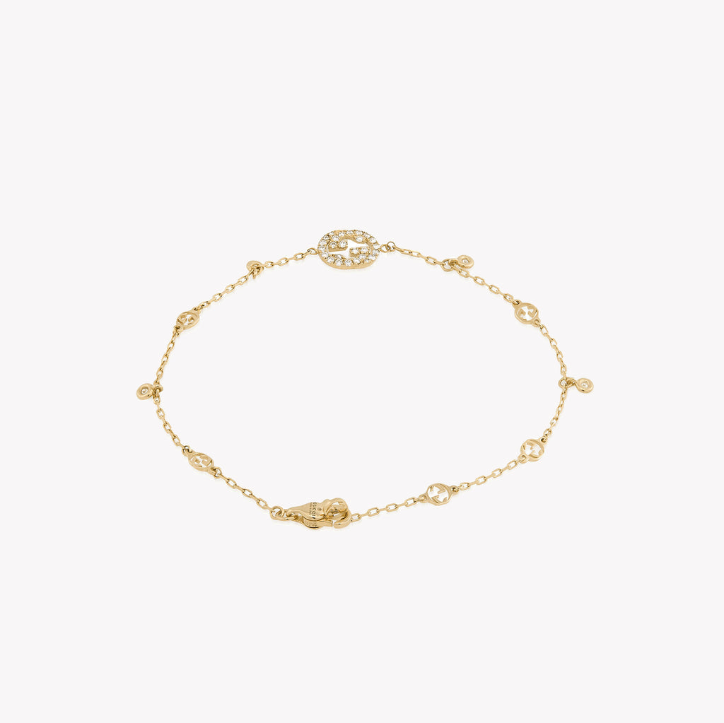 Interlocking G Diamond Bracelet in YG | Size 17 | YBA729403002