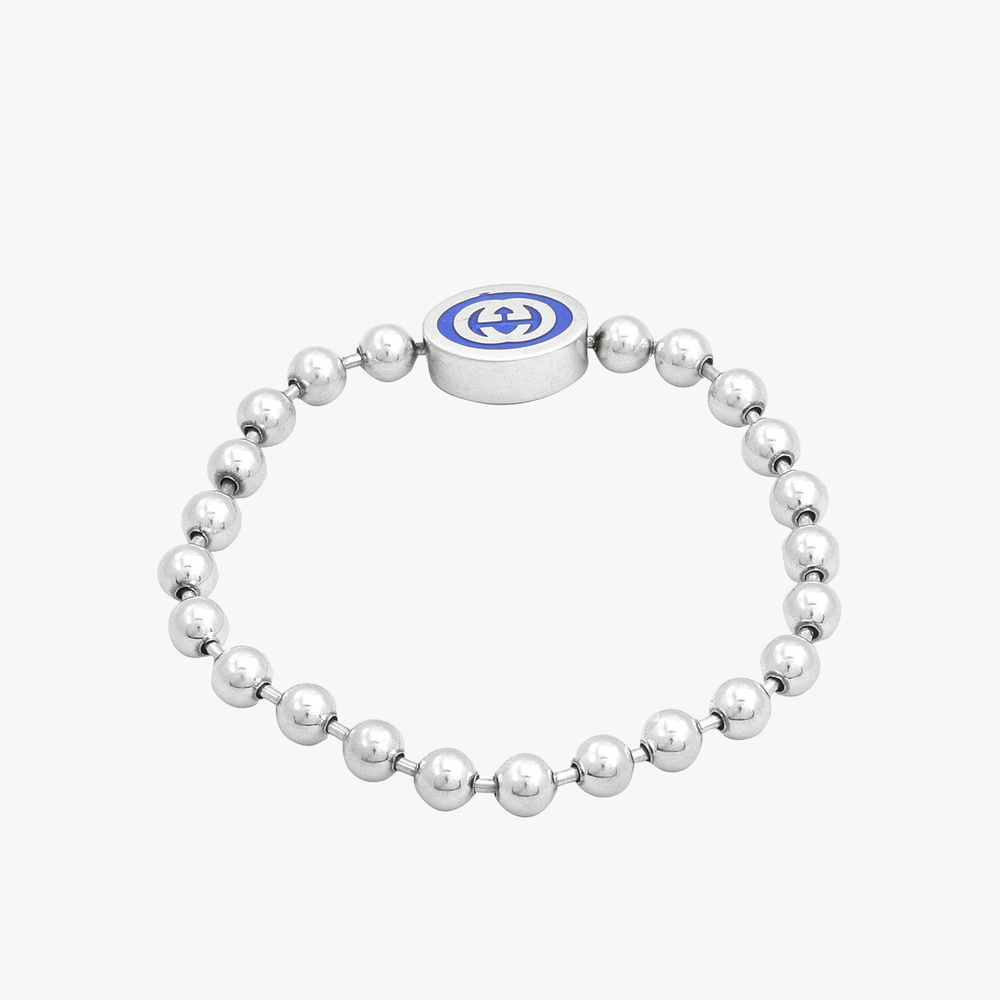 Interlocking G Boule Chain Sterling Silver Blue Enamel Bracelet | 18cm YBA753437001 by i-watch