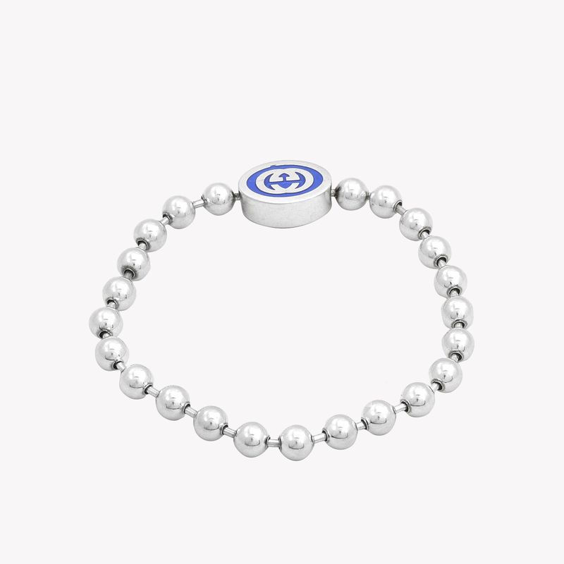 Interlocking G Boule Chain Sterling Silver Blue Enamel Bracelet | 18cm YBA753437001 by i-watch