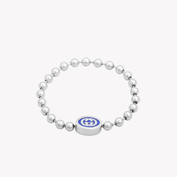 Interlocking G Boule Chain Sterling Silver Blue Enamel Bracelet | 18cm YBA753437001 by i-watch