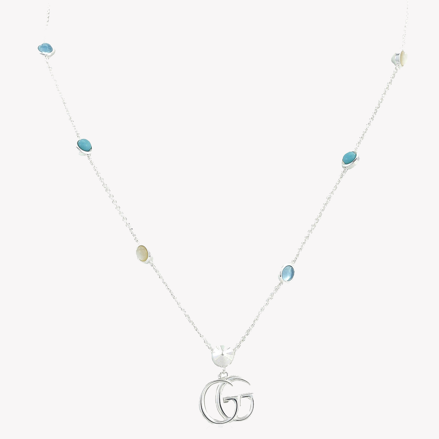 Gucci GG Marmont Mother of Pearl & Topaz Double G Pendant Necklace | YBB527399001