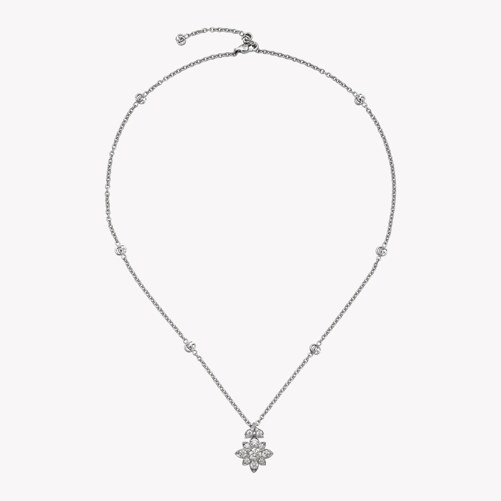 Gucci Flora Diamond Necklace with Double G in 18kt White Gold | YBB703649001