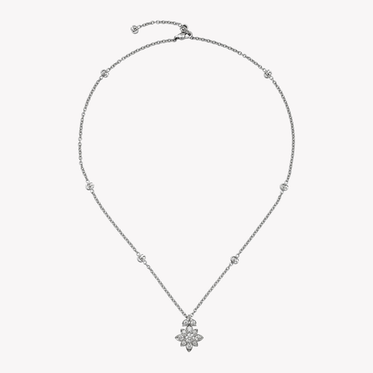Gucci Flora Diamond Necklace with Double G in 18kt White Gold | YBB703649001