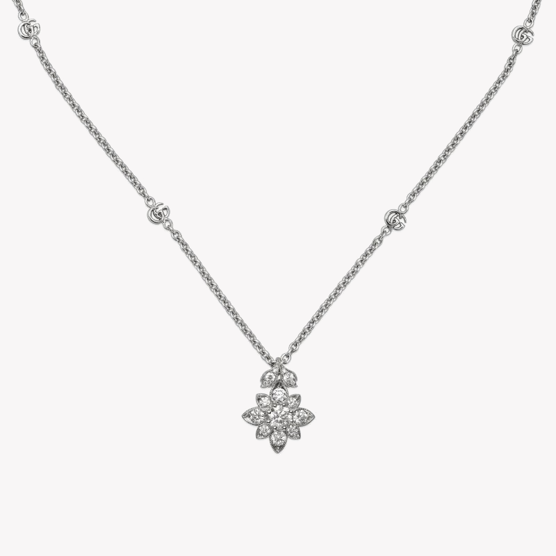 Gucci Flora Diamond Necklace with Double G in 18kt White Gold | YBB703649001