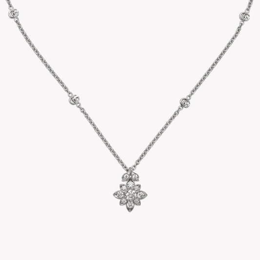 Gucci Flora Diamond Necklace with Double G in 18kt White Gold | YBB703649001
