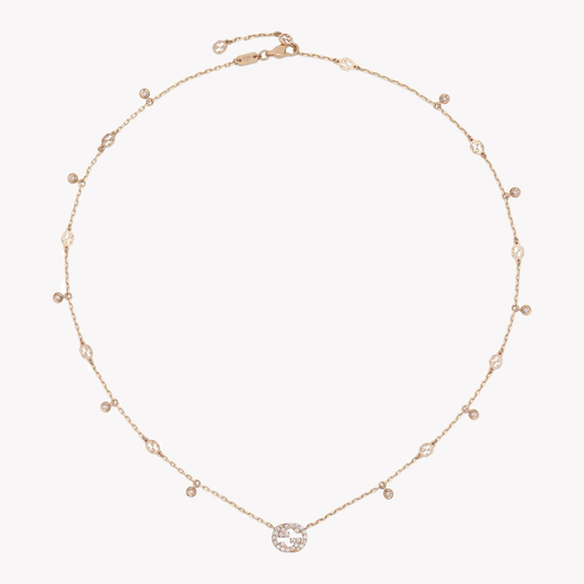 18K Rose Gold Interlocking GG Necklace with 0.27ct Diamonds | YBB729402001