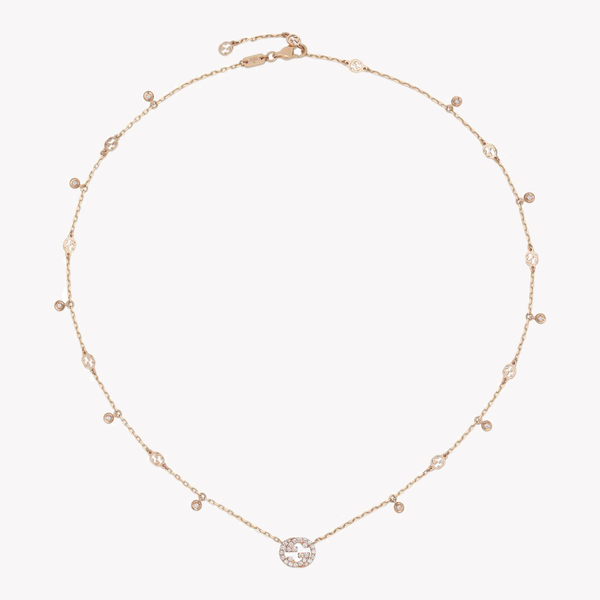 18K Rose Gold Interlocking GG Necklace with 0.27ct Diamonds | YBB729402001 by i-watch
