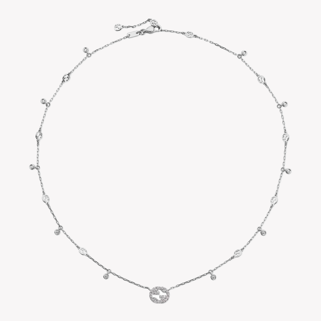 Gucci Interlocking 18ct White Gold 0.27ct Diamond Necklace | YBB729402003