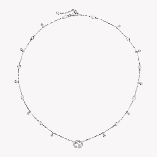 Gucci Interlocking 18ct White Gold 0.27ct Diamond Necklace | YBB729402003