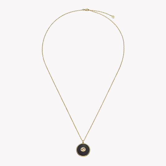 Gucci Interlocking 18K Yellow Gold & Black Onyx Long Chain Necklace | YBB786606001