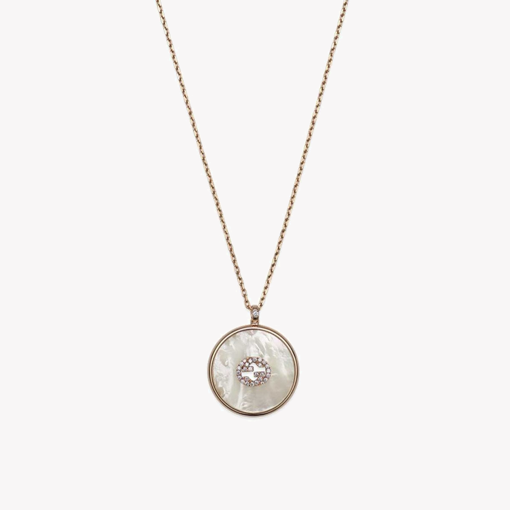 Gucci Interlocking Rose Gold Mother of Pearl & Diamond Necklace | YBB786777001