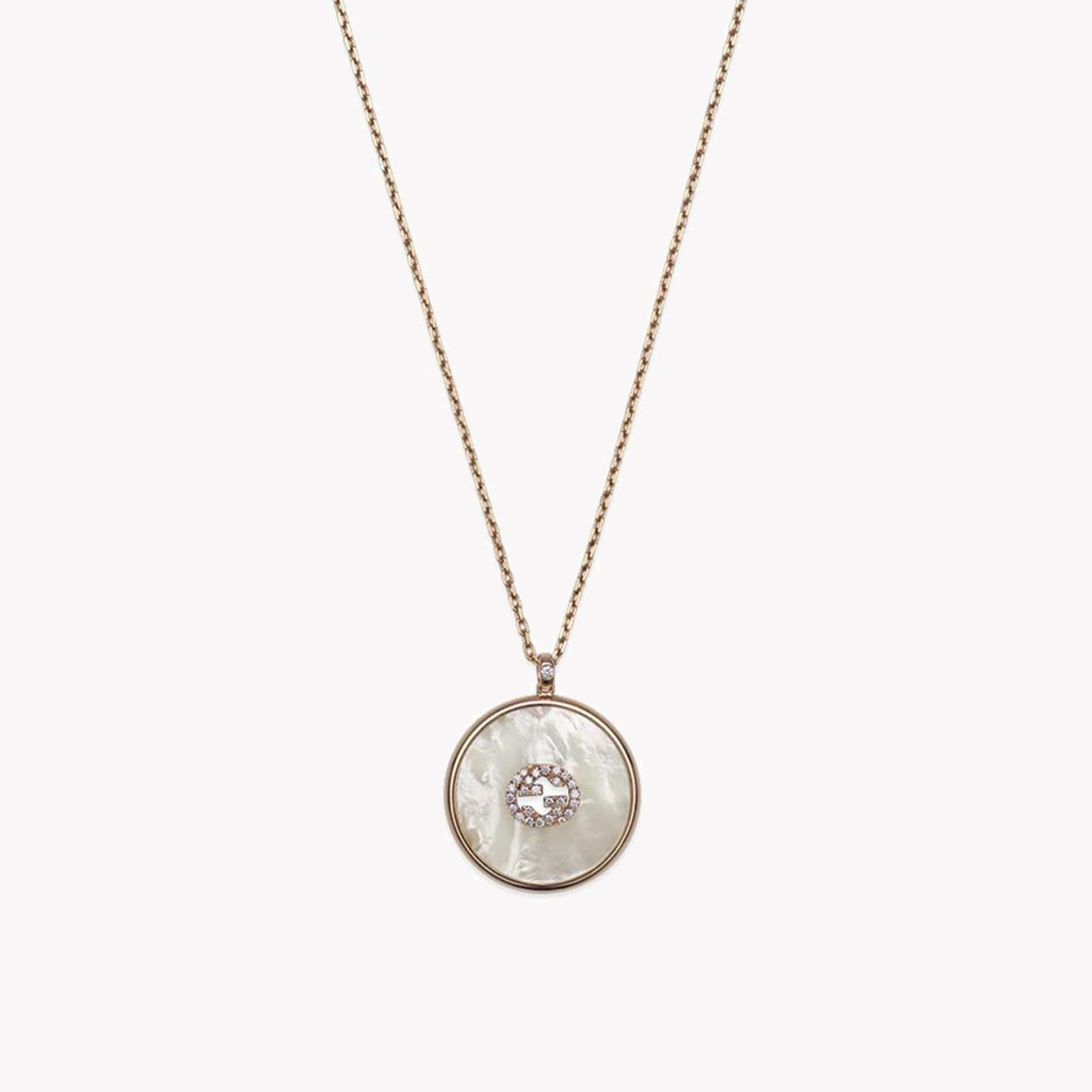 Gucci Interlocking Rose Gold Mother of Pearl & Diamond Necklace | YBB786777001