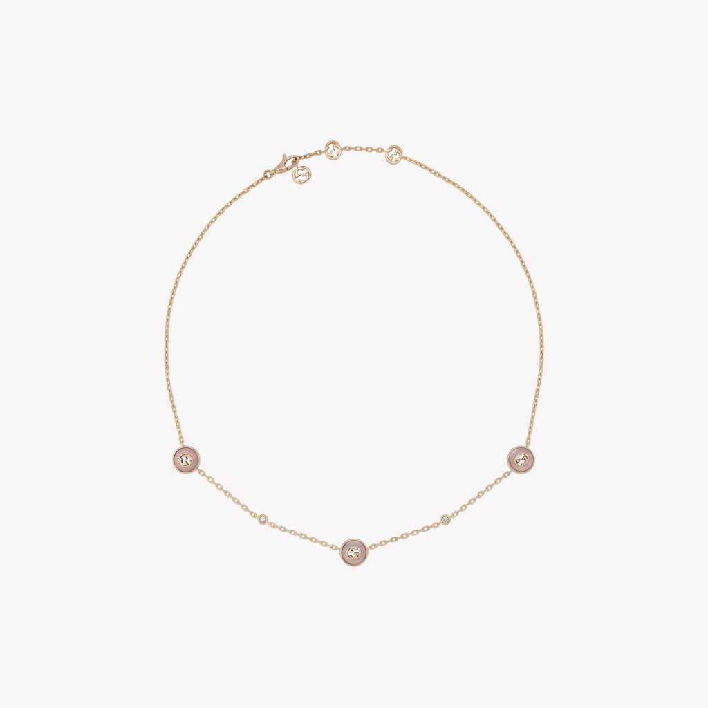 Gucci Interlocking G Rose Gold Diamond & Pink Opal Necklace | YBB831864001