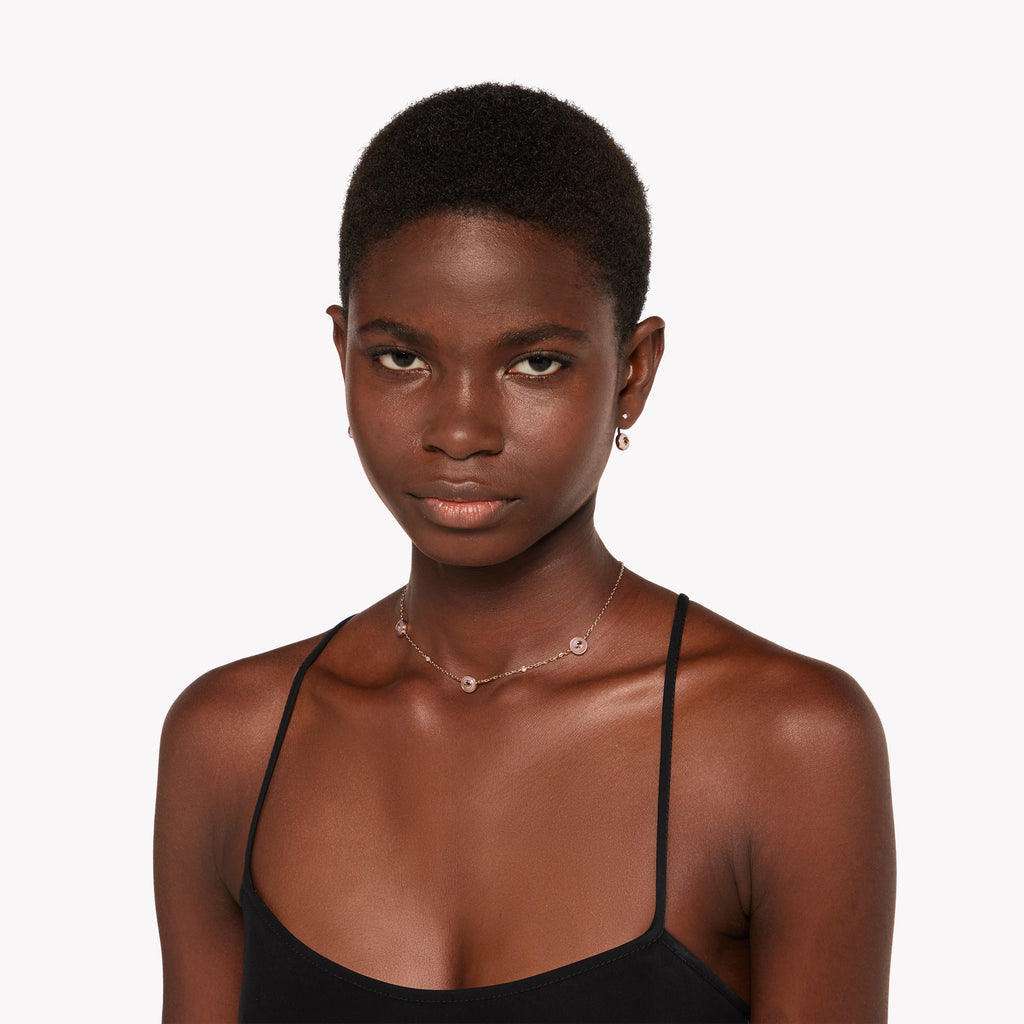 Gucci Interlocking G Rose Gold Diamond & Pink Opal Necklace | YBB831864001