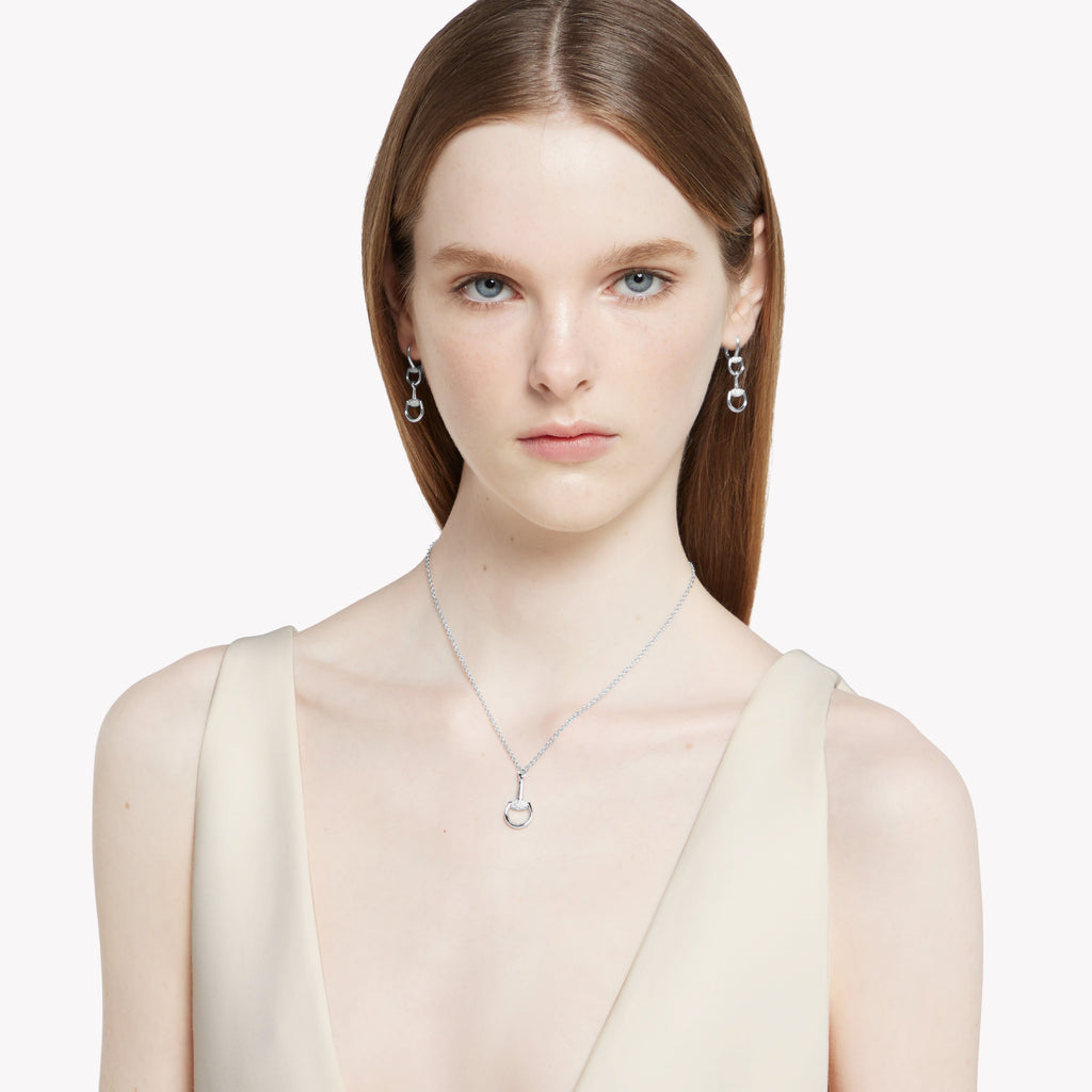 Gucci Horsebit 18ct White Gold Diamond Necklace with Pave 0.195ct | DYBB832321001