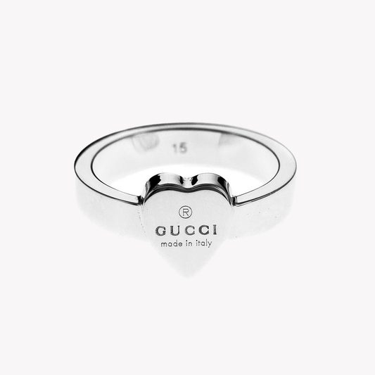 Gucci Sterling Silver Heart Ring with Engraved Design | YBC223867001