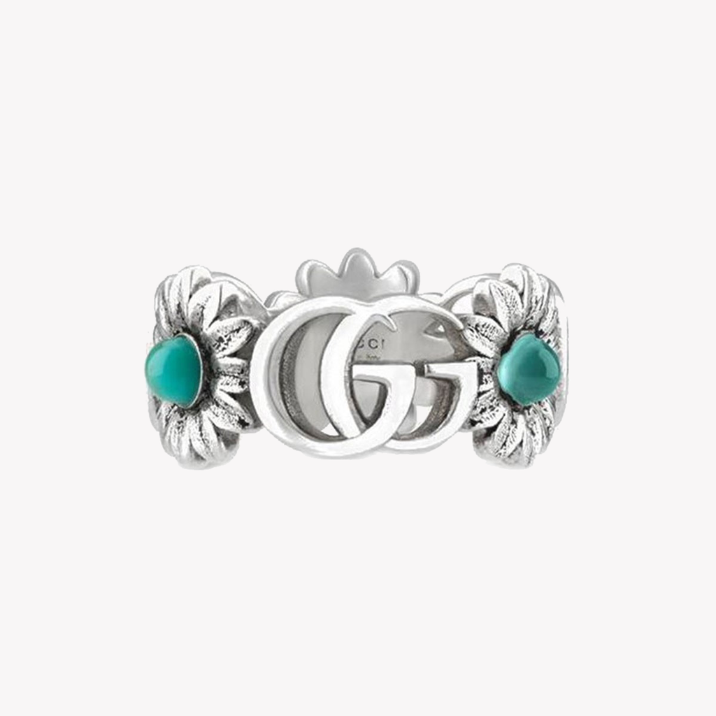 GG Marmont Silver Turquoise Flower Ring | YBC527394001