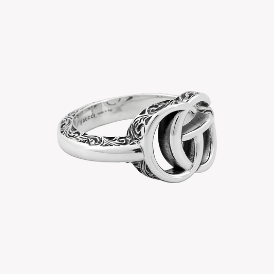 Gucci Aged Silver Double G Marmont Ring | YBC627760001