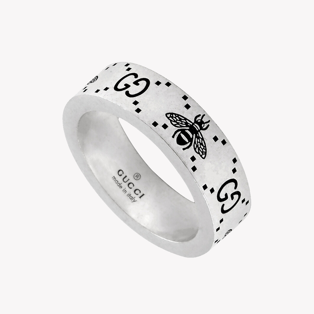 Sterling Silver GG & Bee Engraved Ring | YBC728389001 by i-watch
