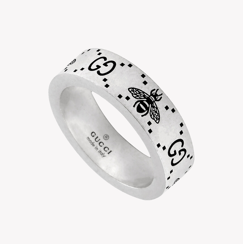 Sterling Silver GG & Bee Engraved Ring | YBC728389001 by i-watch