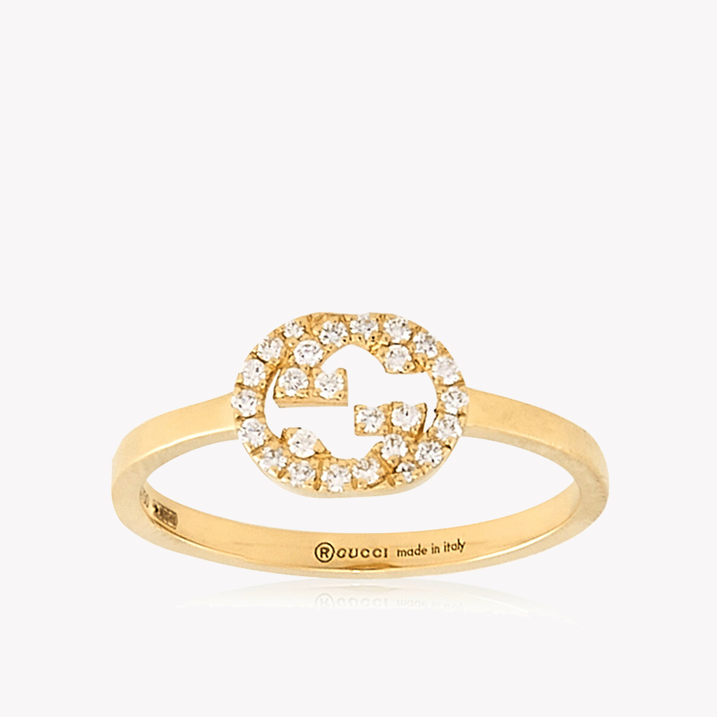 Gucci 18K Yellow Gold Interlocking G Diamond Ring | Size 14 | YBC729412002