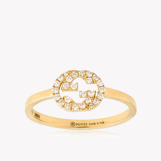 Gucci 18K Yellow Gold Interlocking G Diamond Ring | Size 14 | YBC729412002