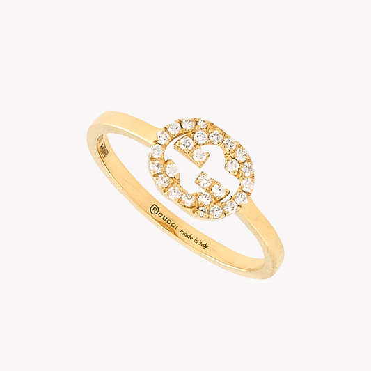Gucci 18K Yellow Gold Interlocking G Diamond Ring | Size 14 | YBC729412002
