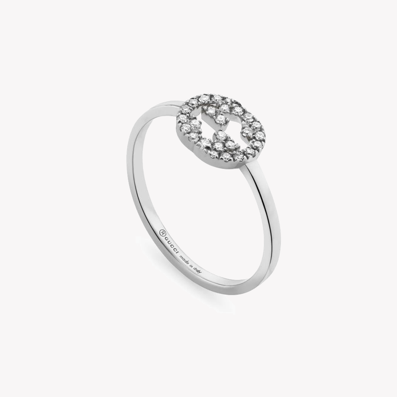 Interlocking G 18ct White Gold Ring with 0.12ct Diamonds | NYBC729412003 by i-watch