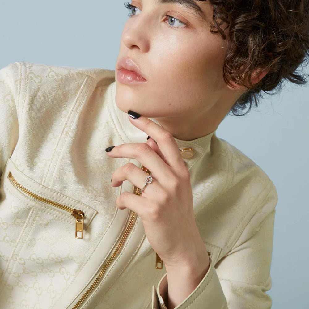 Interlocking G 18ct White Gold Ring with 0.12ct Diamonds | NYBC729412003 by i-watch