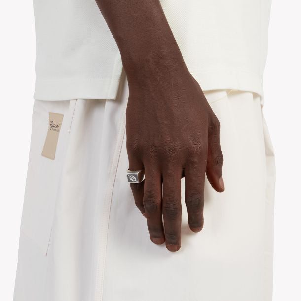 Gucci Tag Interlocking G Sterling Silver Ring 19mm | YBC774046001