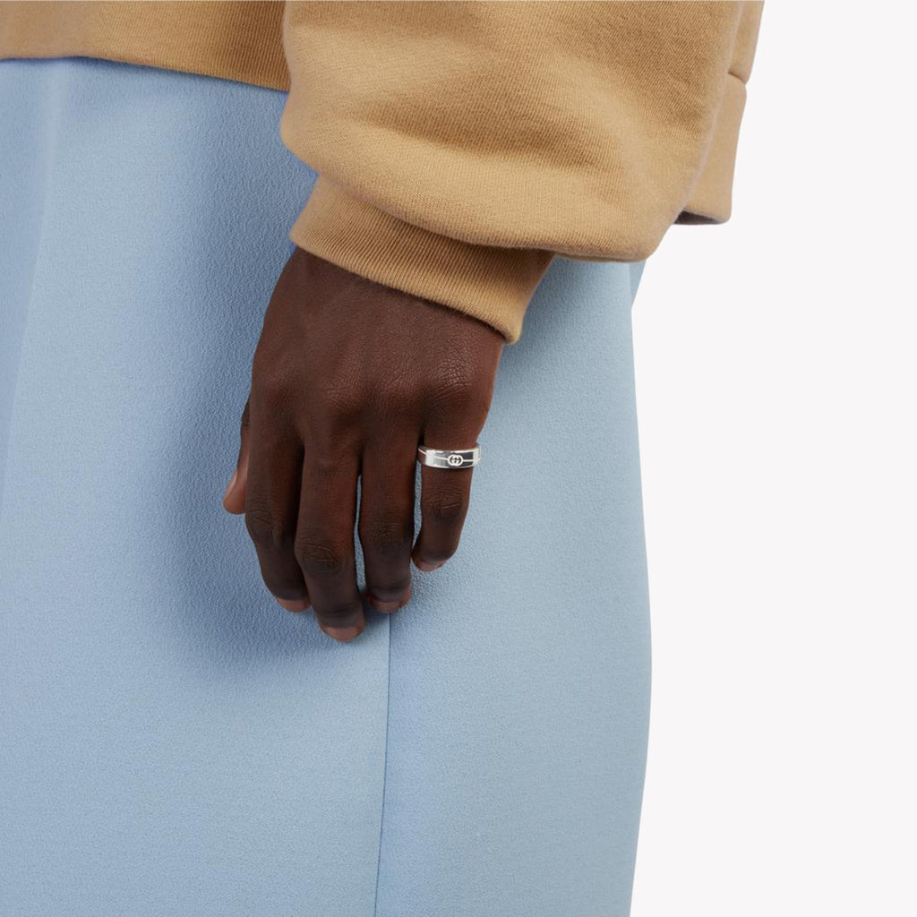 Gucci Tag Diagonal Interlocking G Ring in Gold | YBC774052001