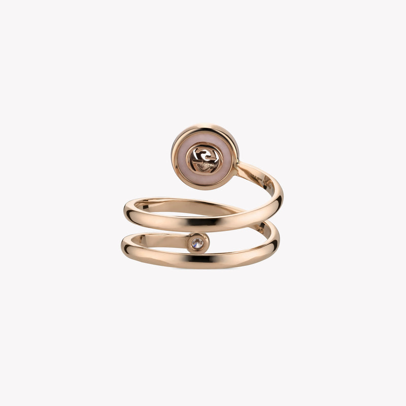 Gucci Interlocking G 18ct Rose Gold Diamond & Pink Opal Spiral Ring | YBC831906001 by i-watch