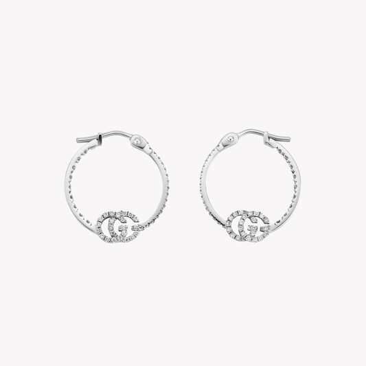 Gucci 18ct White Gold GG Running Hoop Earrings | YBD581982001