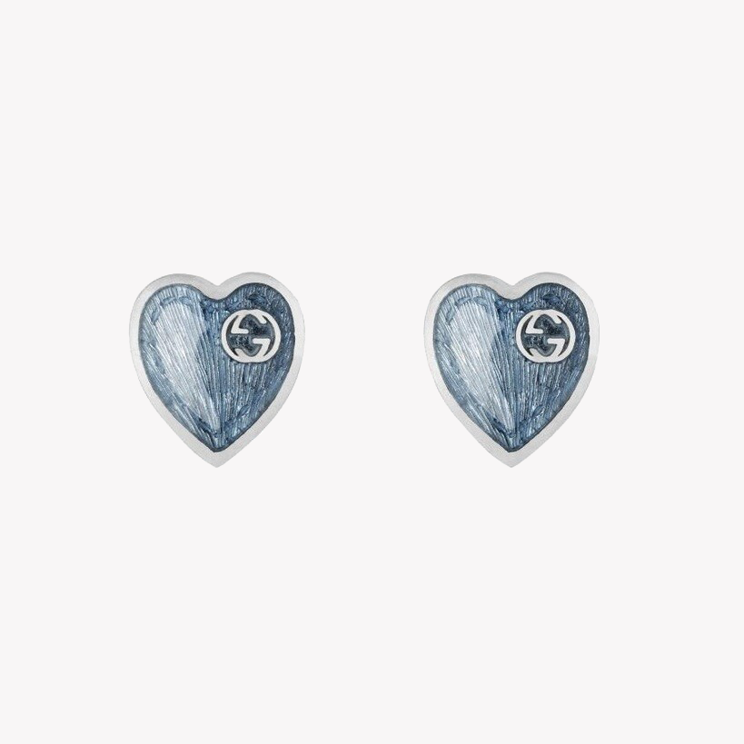 Interlocking G Light Blue Heart Earrings | YBD645547002