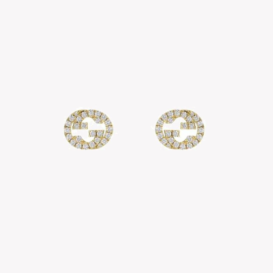 Interlocking G 18K Yellow Gold Diamond Stud Earrings 0.38Ct | YBD729408002