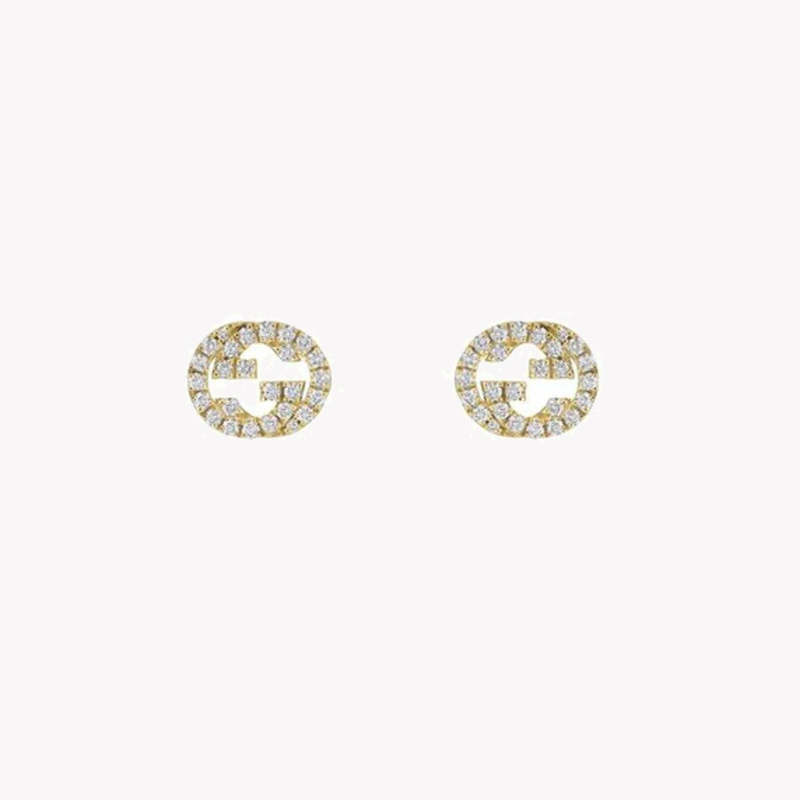 Interlocking G 18K Yellow Gold Diamond Stud Earrings 0.38Ct | YBD729408002 by i-watch