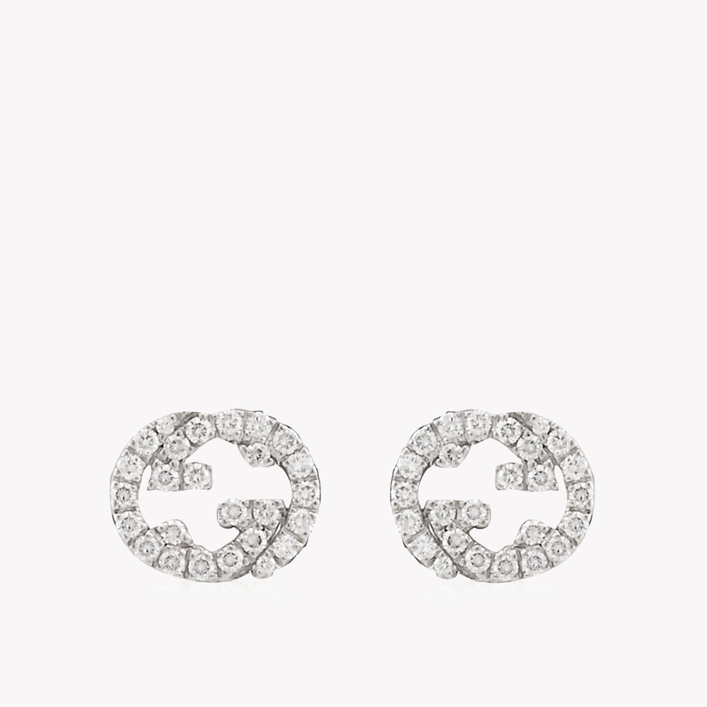 Interlocking G 18K White Gold Diamond Stud Earrings 0.38Ct | YBD729408003 by i-watch