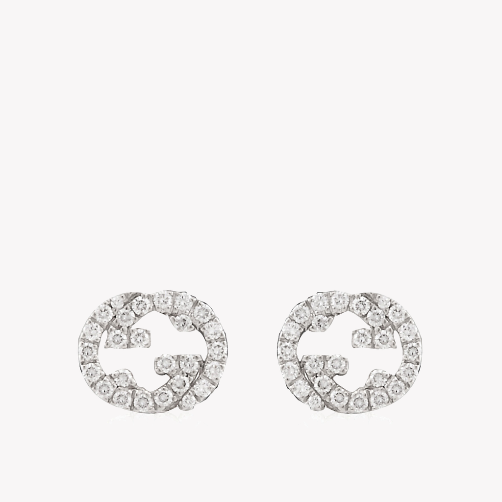Interlocking G 18K White Gold Diamond Stud Earrings 0.38Ct | YBD729408003
