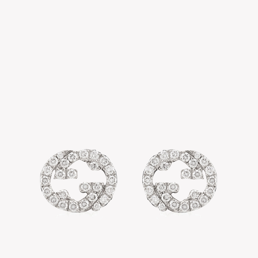 Interlocking G 18K White Gold Diamond Stud Earrings 0.38Ct | YBD729408003
