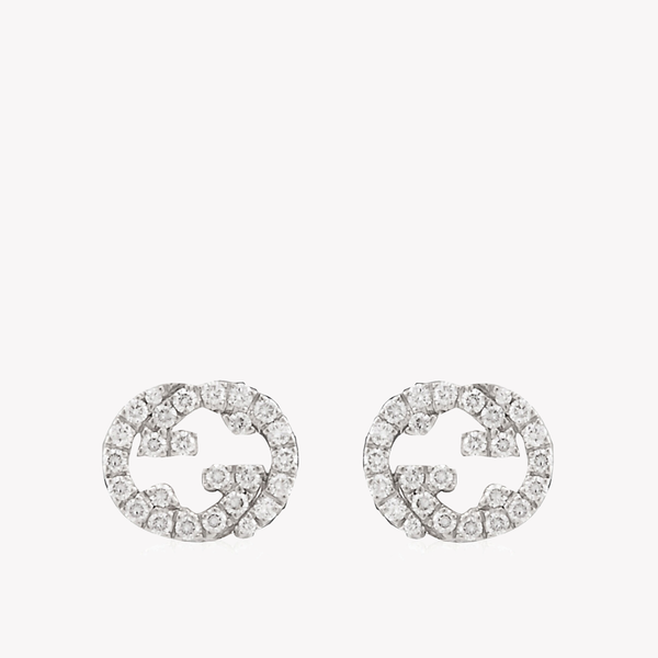 Interlocking G 18K White Gold Diamond Stud Earrings 0.38Ct | YBD729408003 by i-watch
