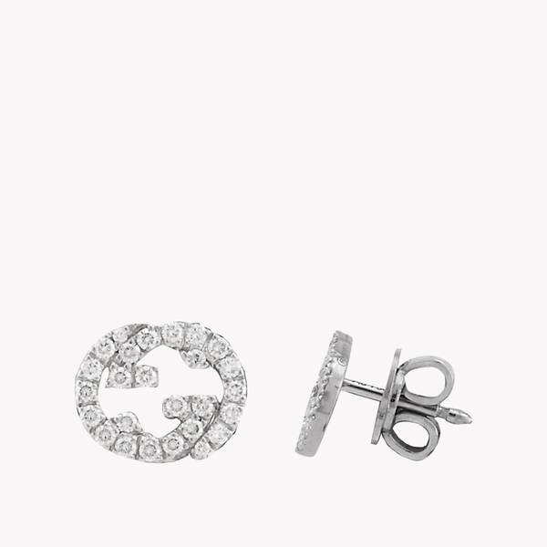 Interlocking G 18K White Gold Diamond Stud Earrings 0.38Ct | YBD729408003 by i-watch