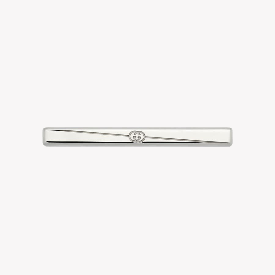 Gucci Tag Diagonal Interlocking G Tie Bar in Silver | YBF774034001