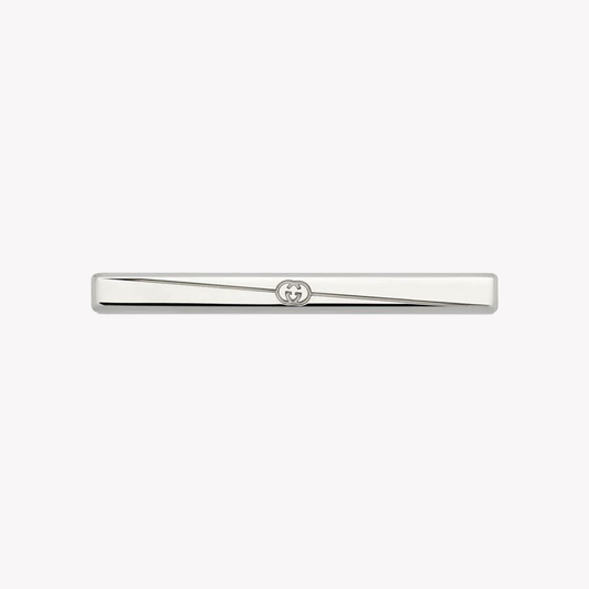 Gucci Tag Diagonal Interlocking G Tie Bar in Silver | YBF774034001