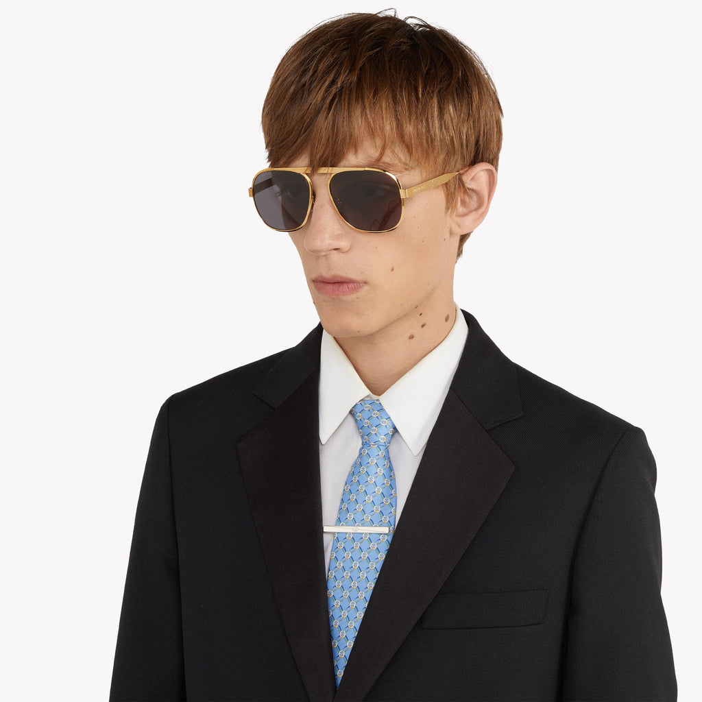 Gucci Tag Diagonal Interlocking G Tie Bar in Silver | YBF774034001