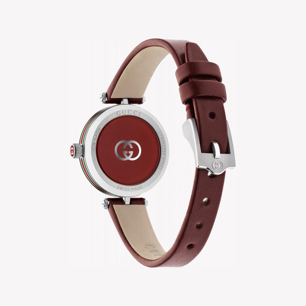 GUCCI YA167504 Women's Chic Silver Dial Burgundy Leather Watch-i-Watch-3