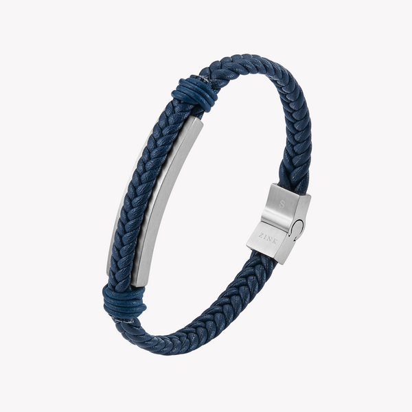 Zink Men's Blue & Silver Stainless Steel & Leather Bracelet | Zjbc028sclbl by i-watch