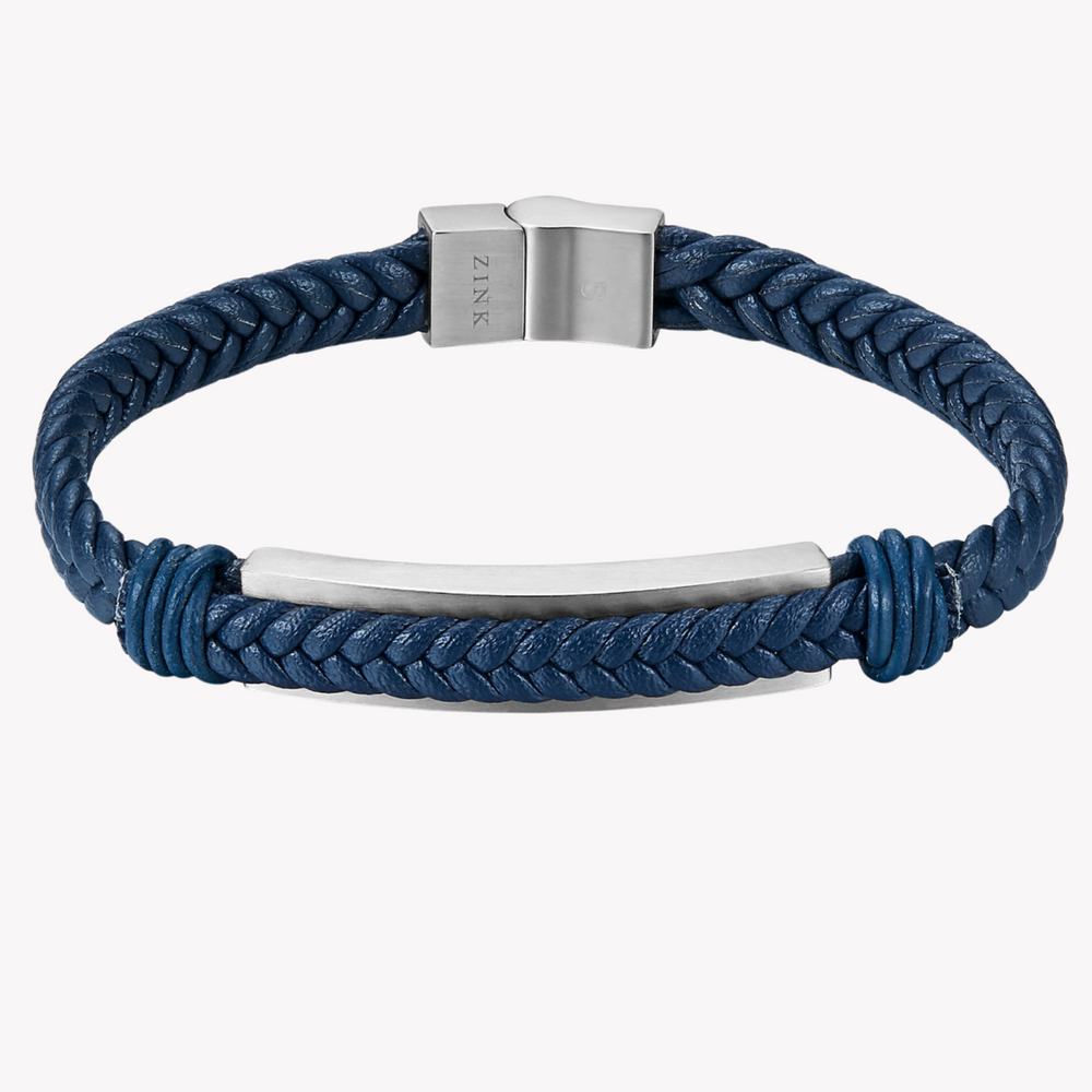 Zink Men's Blue & Silver Stainless Steel & Leather Bracelet | Zjbc028sclbl by i-watch