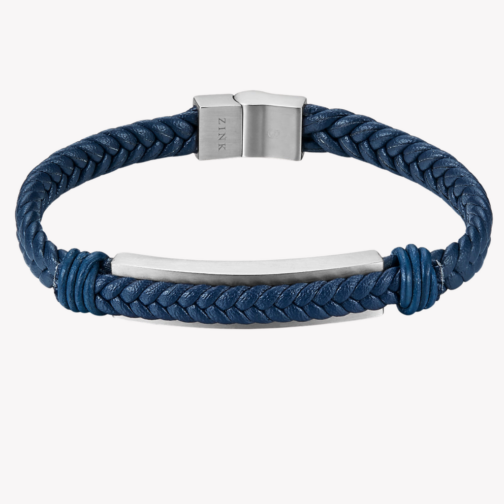 Zink Men's Blue & Silver Stainless Steel & Leather Bracelet | Zjbc028sclbl
