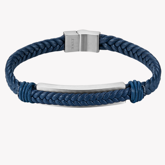 Zink Men's Blue & Silver Stainless Steel & Leather Bracelet | Zjbc028sclbl